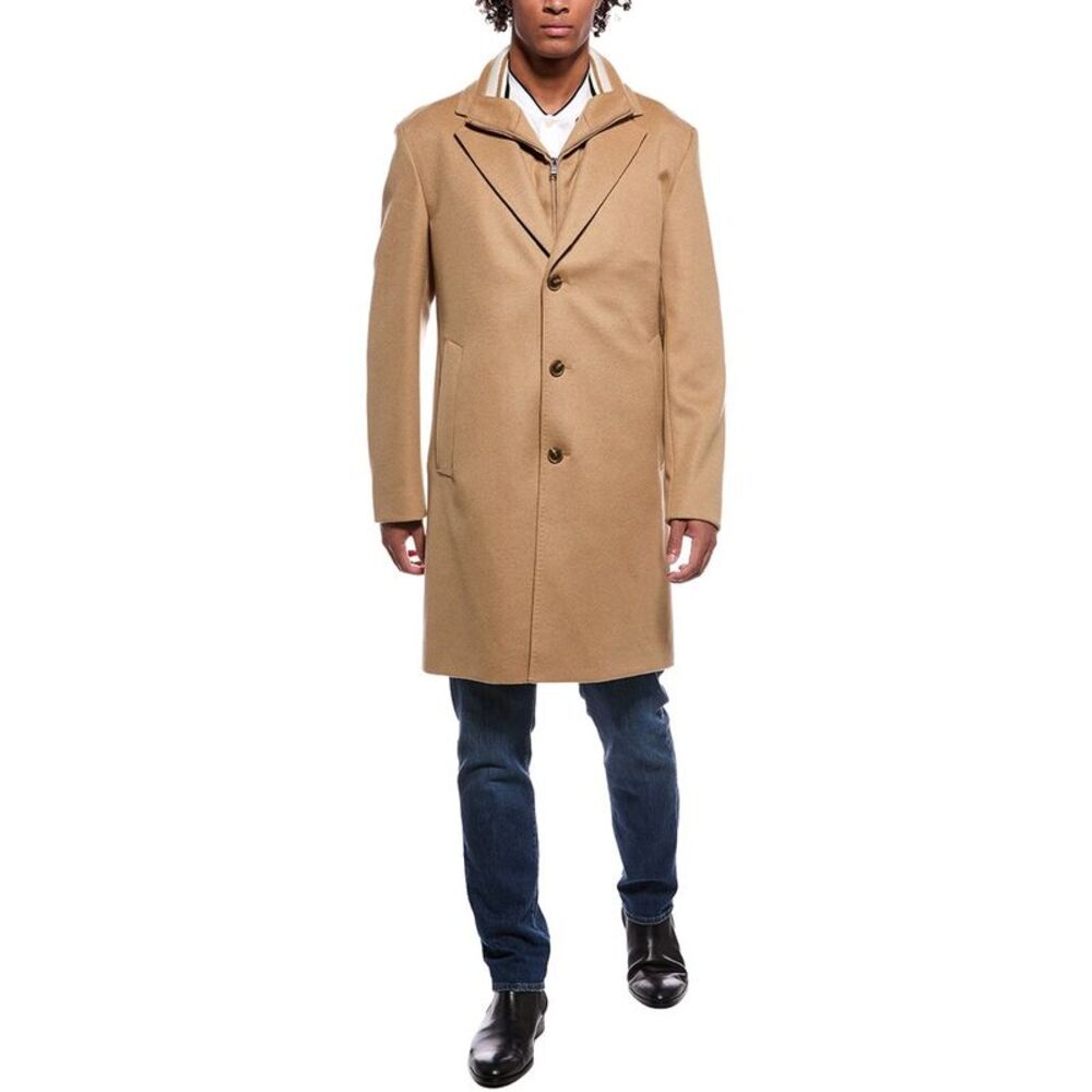 Hugo Boss Mens Boss  Jared Wool & Cashmere-Blend Coat, Brown